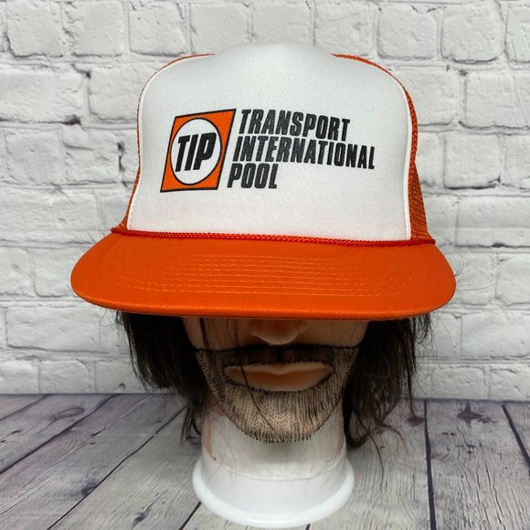 Vintage Hat Cap Snapback Orange White Trucker Mesh Transport International Pool - Picture 1 of 7